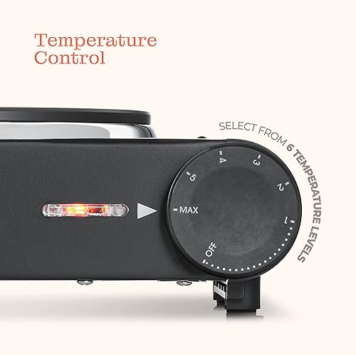 Miniatura 4 de Placa de cocción eléctrica individual para cocinar 1500 W 734 pulgadas de hierro fundido de vidrio portátil con mango fresco al tacto mantiene los