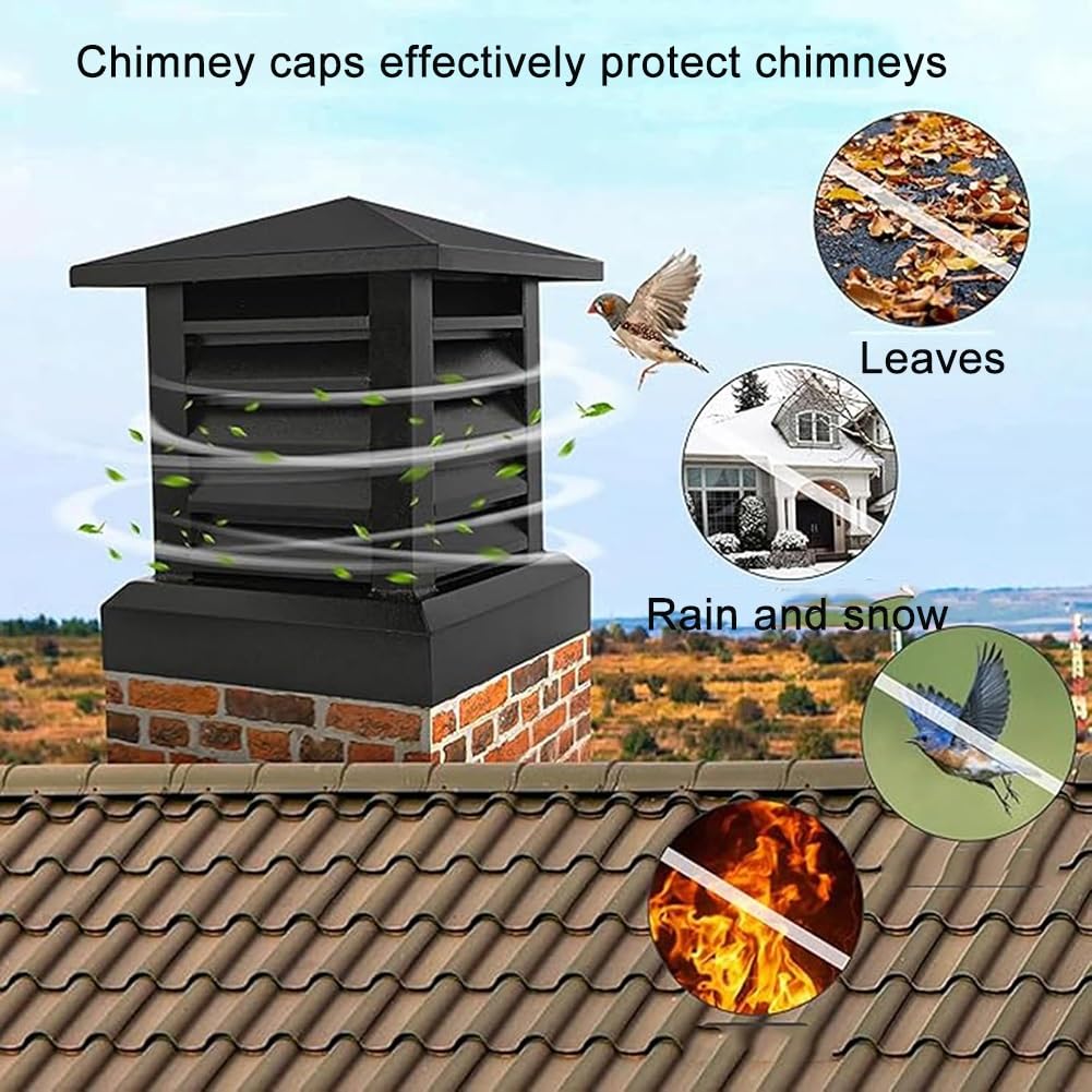 Sombrero de Chimenea de Aleación de Aluminio, Tapas de Chimeneas Sombrerete Antiviento Antilluvia, Remate de Chimenea Cuadrado para Estufa Ventilaciones Tejados(650 mm/25.6 in)