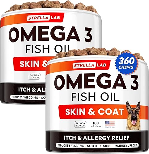 Miniatura 10 de StrellaLab Omega 3 para perros  (180 unidades) Golosinas de aceite de pescado  Alivio de alergias y picazón Suplemento para la piel y el pelaje