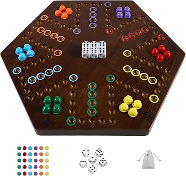HOROW 20 inch Wahoo Marble Board Game for 4-6 Players - 2 Sided Painted Wooden Board - Thicken Dice Marbles Game - Perfect for Family & Party Game Nights