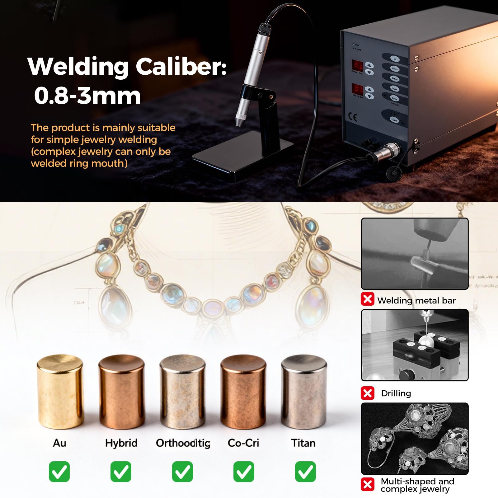 Kit de soldadura por puntos de joyería, máquina de soldadura de cadena 50A-600A para reparación de joyas, equipo profesional de soldadura de pulseras de 110 V