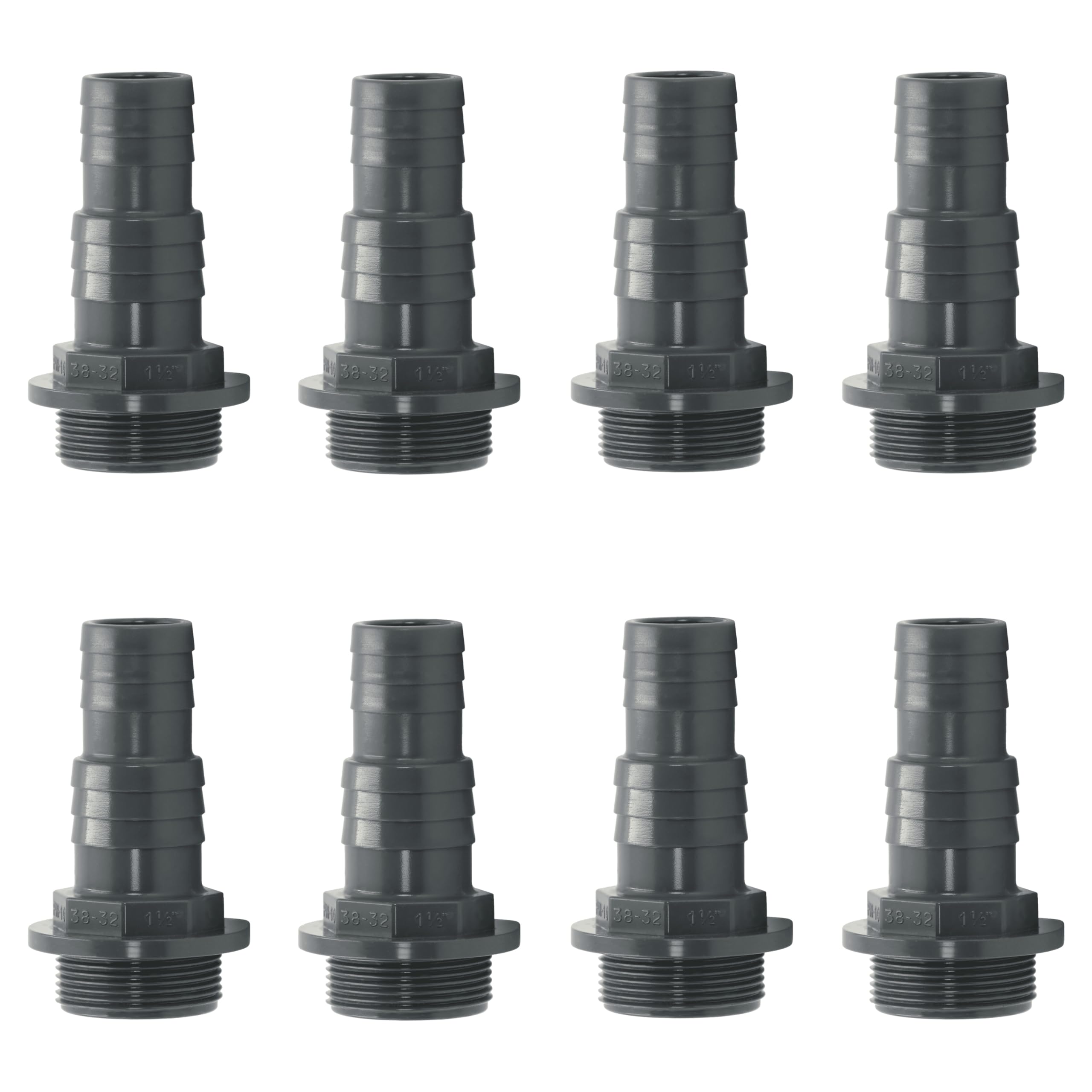 HAF 8X PVC Druckschlauchtülle mit 32mm 38mm x 1 1/2" | Schlauchtülle x Außengewinde | Schlauchverbinder aus grauem PVC-U | PN16 für Poolfitting, Pool, Schwimmbad, Poolverrohrung, Druckleitung