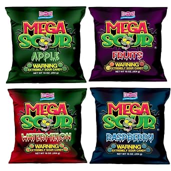 Barnetts Mega Sour Candy 4 Pack Handmade British Sweets Raspberry, Apple, Watermelon & Fruits Party or Gift Treat (454g x 4)