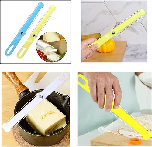 Miniatura 5 de Paquete de 3 rebanadores de queso de mano con 2 cuchillas de alambre laterales, cortador de mantequilla, espátula, pastel, salchicha, jamón,