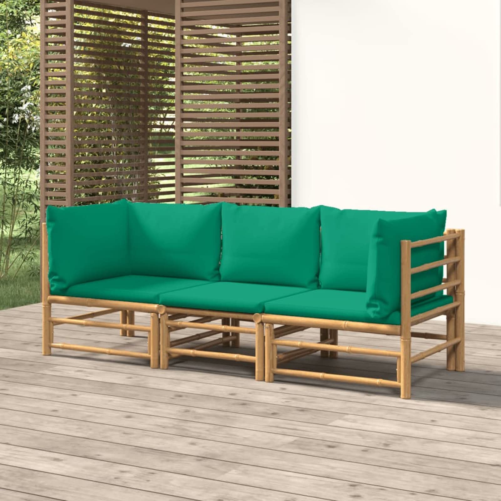 ARKEM Set de Muebles de jardín 3 Piezas bambú con Cojines Muebles Jardin Exterior Muebles terraza Exterior Muebles terraza Set Jardin Exterior Verde 3155151