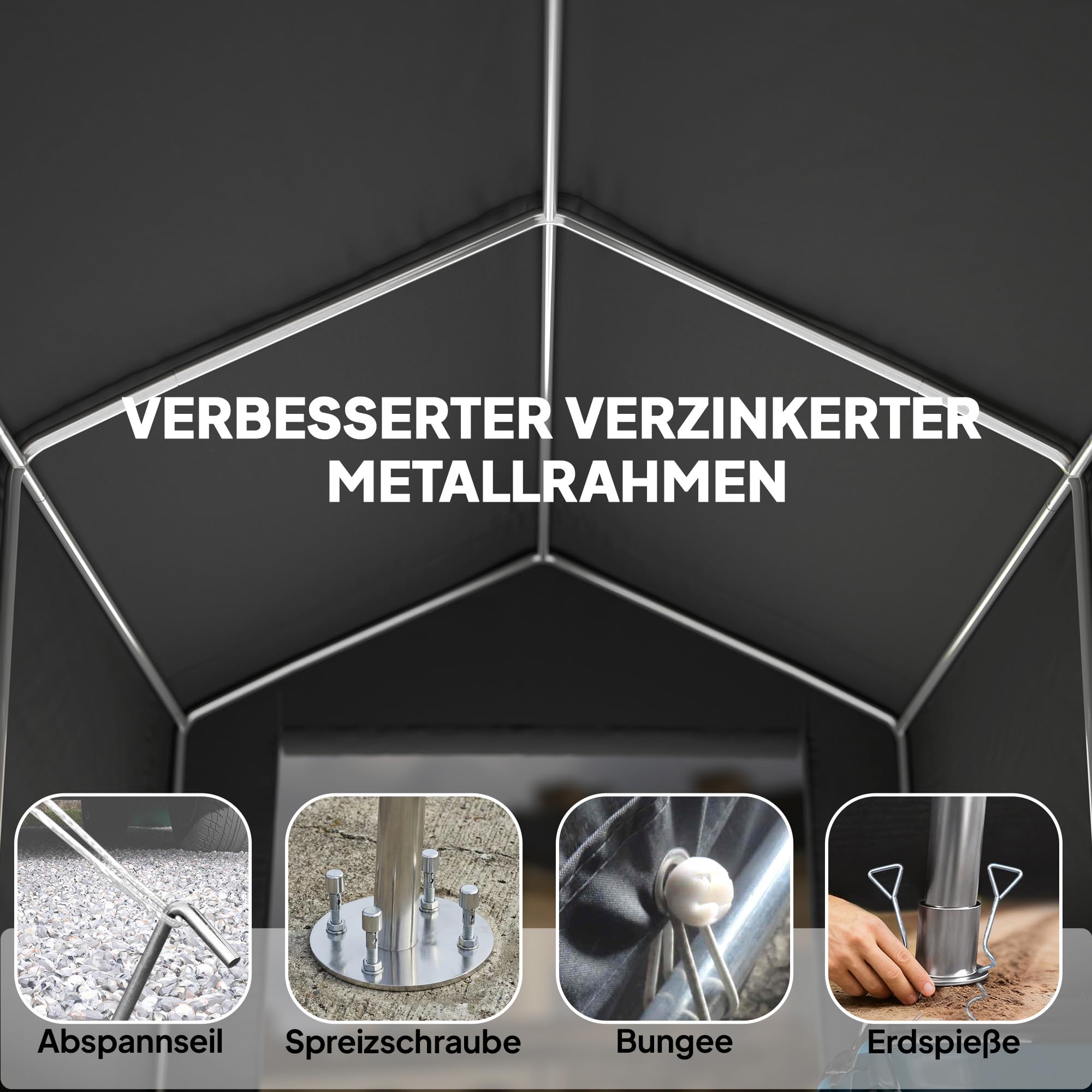 Outsunny Garagenzelt 2,3 x 1,9 m Wasserabweisend mit Belüftung Dunkelgrau | Rollbar Reißverschlusstür, Satteldach, UV-beständig, Gerätezelt, Zeltgarage, Unterstand Lagerzelt für Gartengeräte, Motorrad