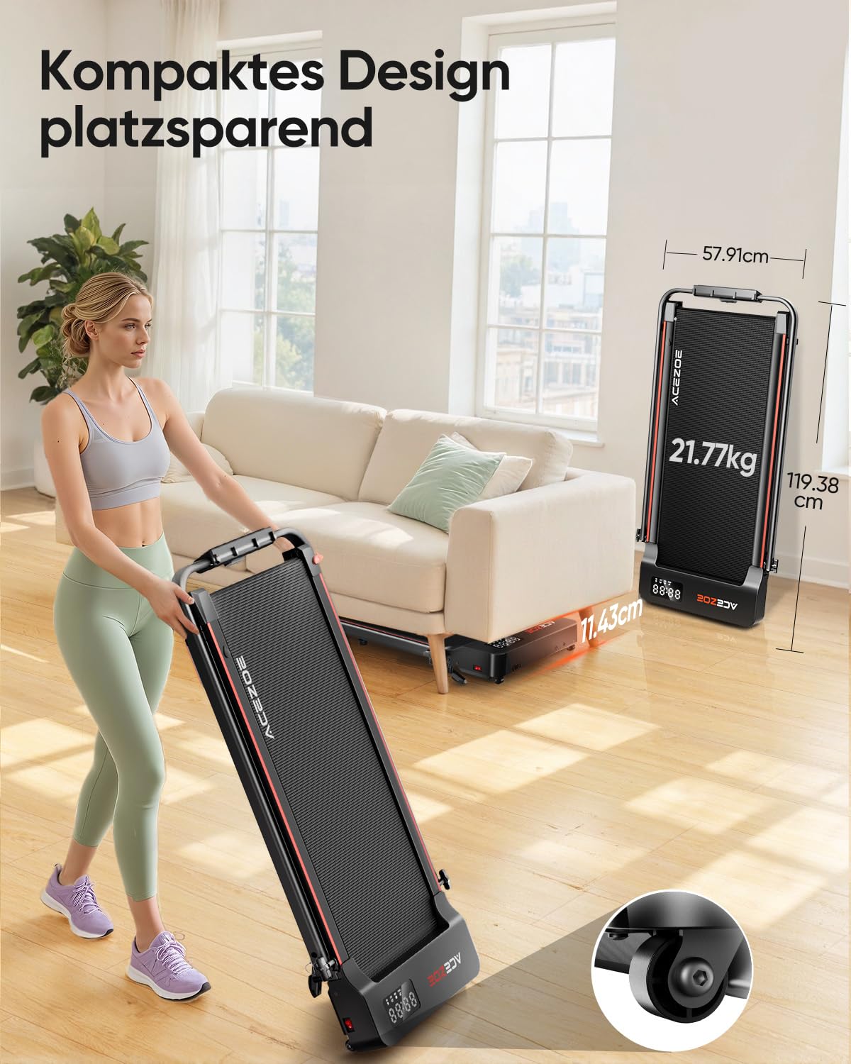 6 in 1 laufband für zuhause klappbar,Walking Pad mit Steigung 10% in 3 Stufen und Griff, Treadmill für Zuhause/Büro mit LED-Anzeige, Bis 135kg Belastbar,Fernbedienung und App,Keine Installation