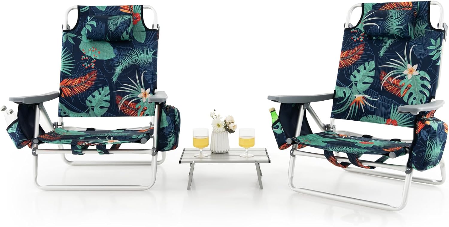 Tangkula Backpack Beach Chair with Table, 5Position Lay