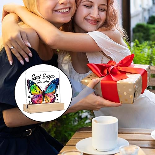 Miniatura 6 de Regalo cristiano inspirador para mujeres, hija, hermana, amigas, regalos religiosos, letrero de escritorio transparente de mariposa con texto en