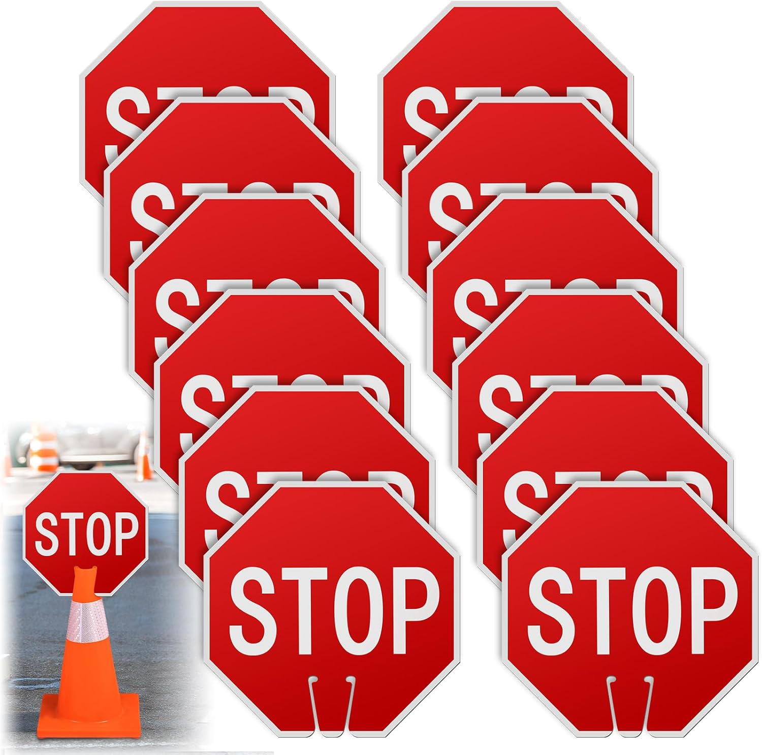 Geetery 12 Pcs 6 Pcs 12x12" Double-sided Stop Signs – Durable PVC Traffic Warning for Cones, Construction Zones, Parking Lots & Kids Safety, Easy to Deploy & Stackable