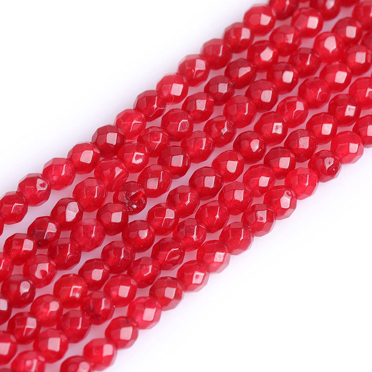 4mm Faceted Red Jade Round Loose Beads Strand - 15" Center-Drilled, Nickel-Free