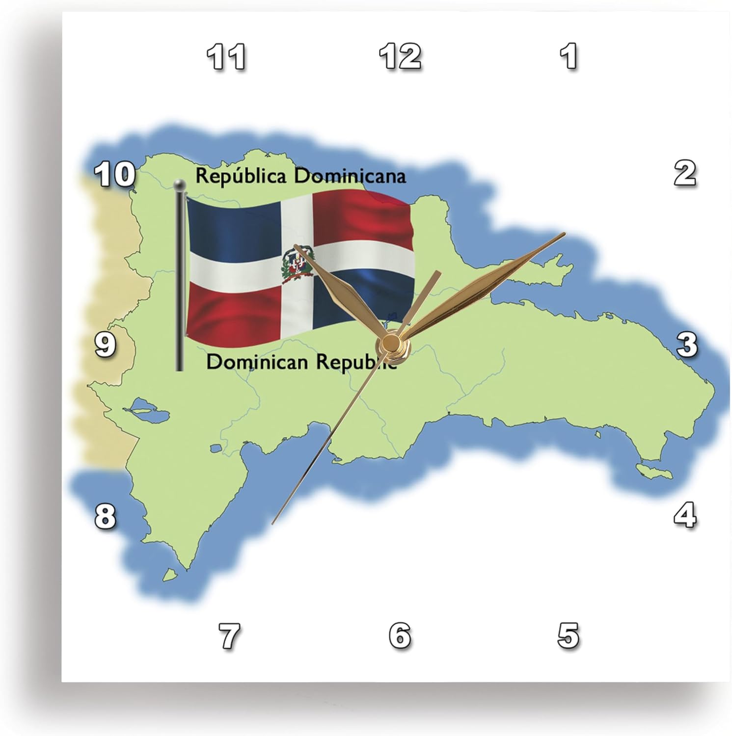 3dRose Map and Flag of The Dominican Republic with Dominican Republic in Both English and Spanish - Wall Clock, 13 by 13-Inch (DPP_46646_2)