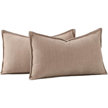 Madizz Set of 2 Simple Chenille Cushion Covers Soft Decorative Cushion Covers for Sofa Bedroom Camel 30 x 50 cm Rectangular