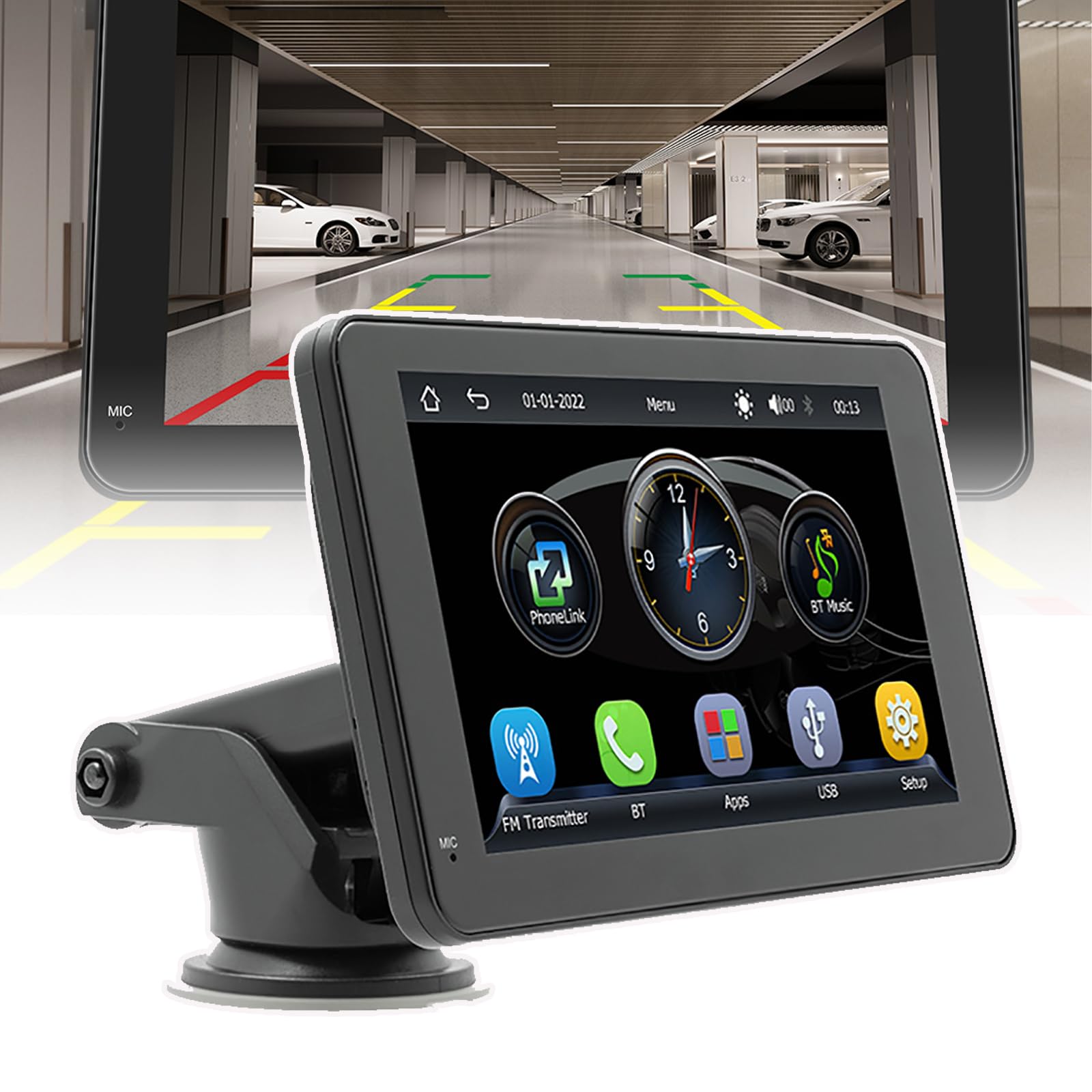 Pantalla para automóvil HD con cámara de tablero integrada y enlace espejo para smartphone