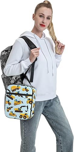 Miniatura 8 de VIELEGELD Bolsa de almuerzo con diseño de camiones, reutilizable, aislada, de gran capacidad, para niños, mujeres, hombres, bolsa refrigeradora,