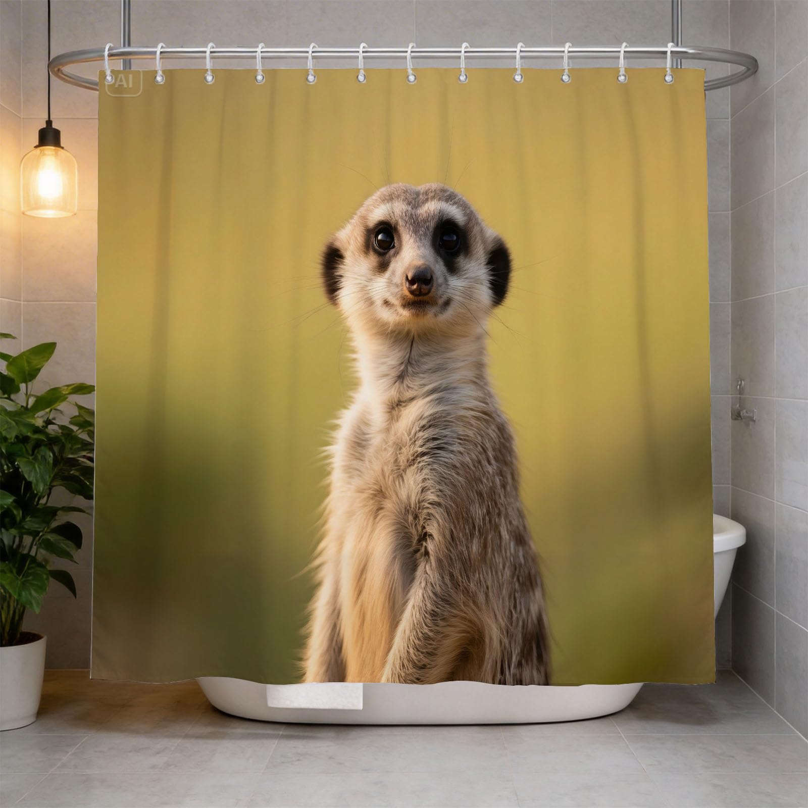 Hongduo 3D Meerkat Shower Curtain for Stalls Bathtubs Savanna Animals Bathroom Decor Shower Curtain Set Polyester Fabric Waterproof 180x180cm/71X71 Inch with Hooks