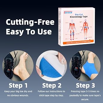 Precut Kinesiology Tape for Ankle, 10 Pcs - Ankle Support & Stability, Ankle Pain Relief Athletic Tape - Waterproof & Elastic, Breathable Hypoallergenic Latex-Free Tape, Blue