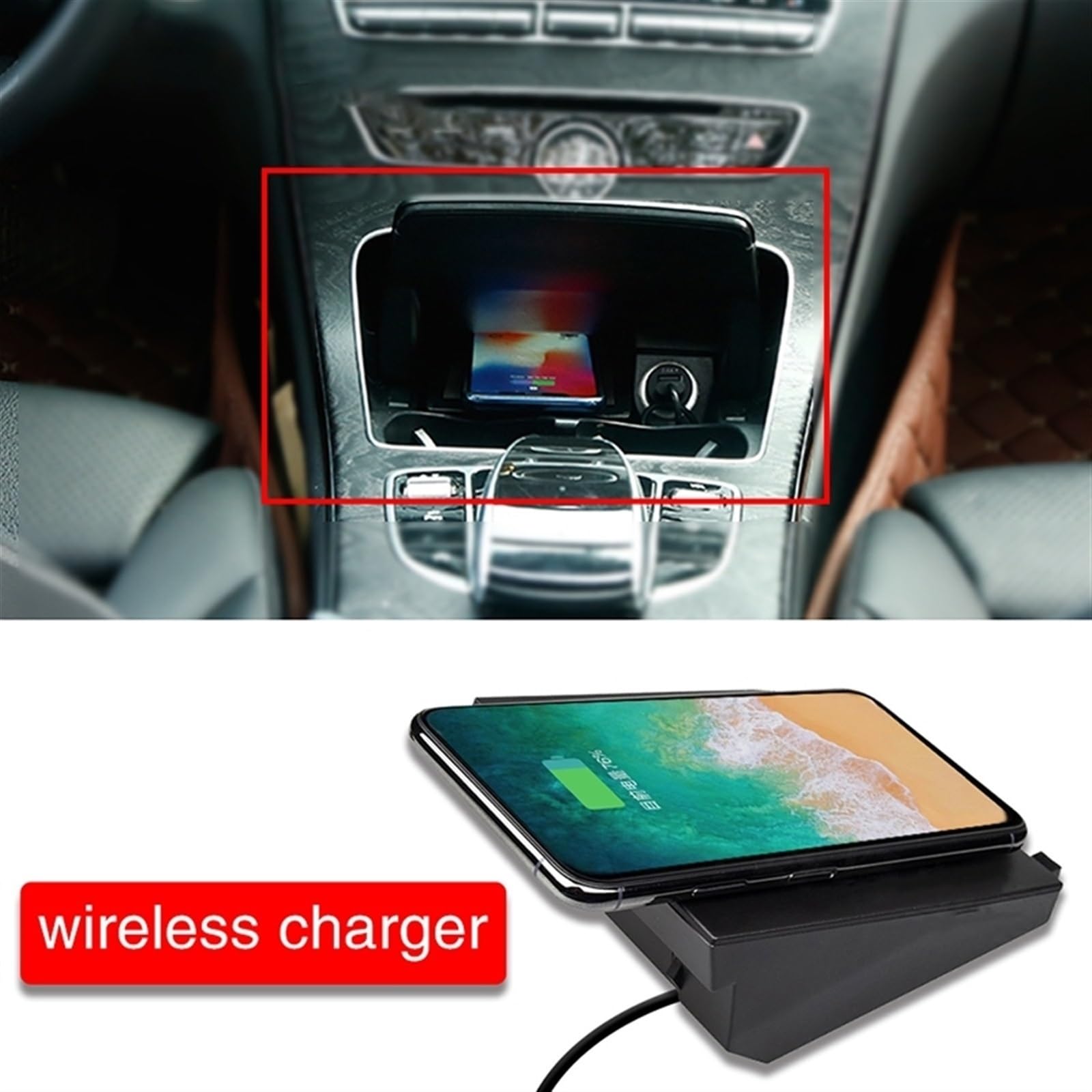 Ładowarka samochodowa Qi Standardowa ładowarka bezprzewodowa 10 W Szybkie ładowanie, do, for Mercedes-Benz, C GLC 2015 2016 2017 2018 2019