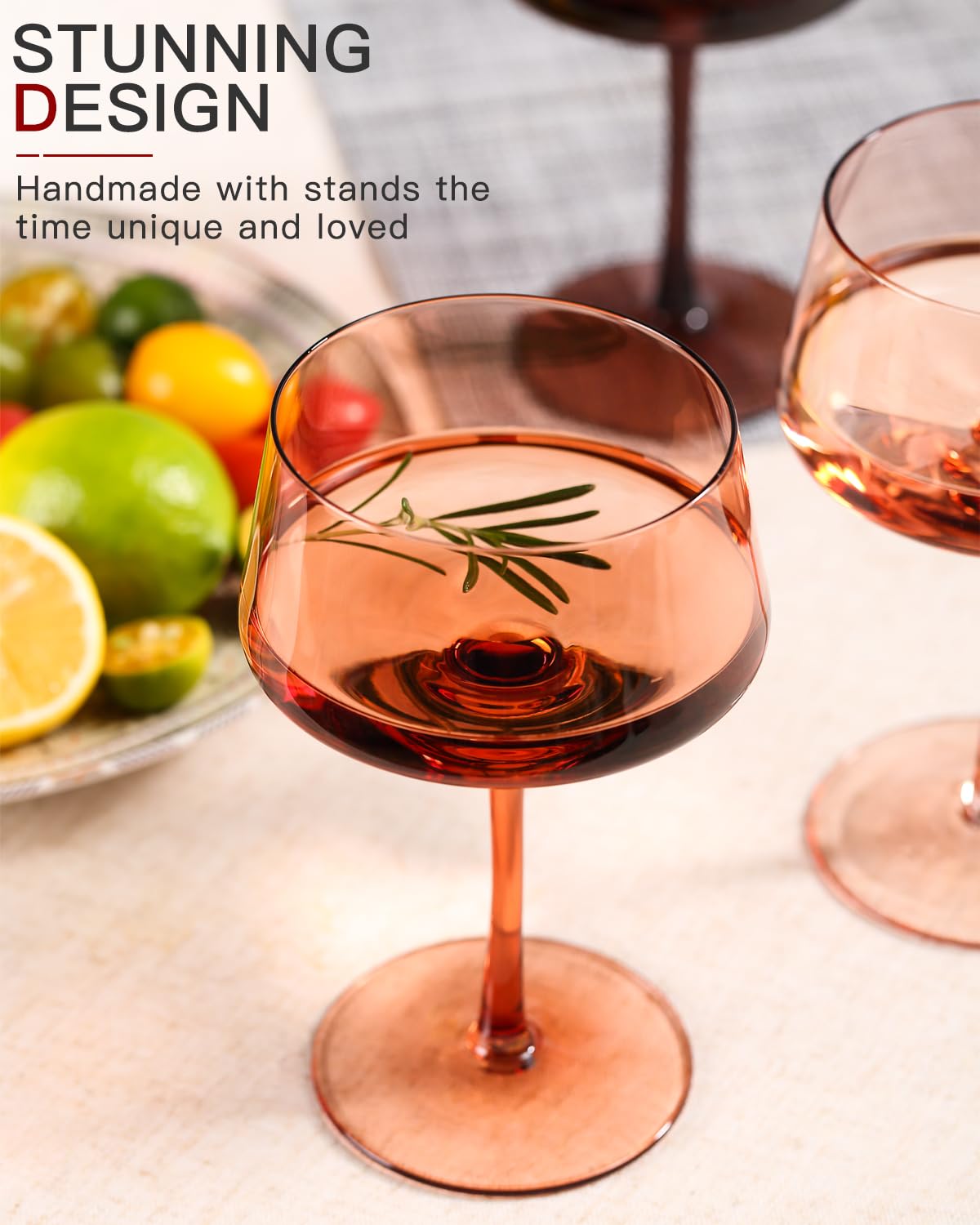 comfit Braunes Coupé-Gläser-Set, 170 ml, Martini-Gläser mit großem Fassungsvermögen, bernsteinfarbene Cocktailgläser, mundgeblasen, farbiges Champagnerglas, Hochzeitsgeschenke