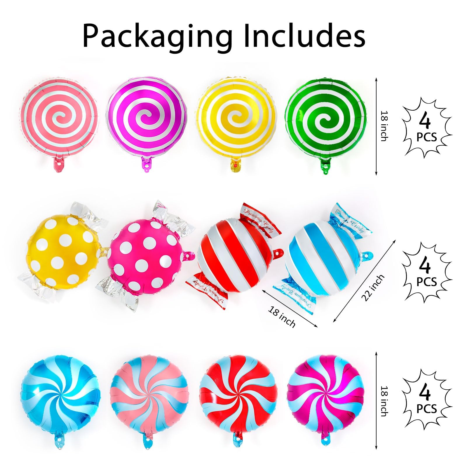 24 Stück Süßigkeiten-Folienballons – 18 Zoll, Bunt Mit Konfetti, Für Geburtstag & Party