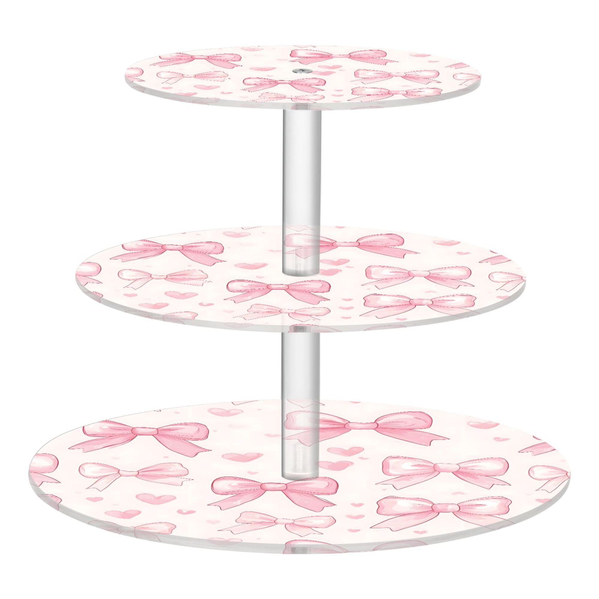 PYBUG Pink Bows 3 Tier Acrylic Cupcake Stands Tower,Dessert Table Display Set for Tea Party,Wedding,Birthday, Baby Shower