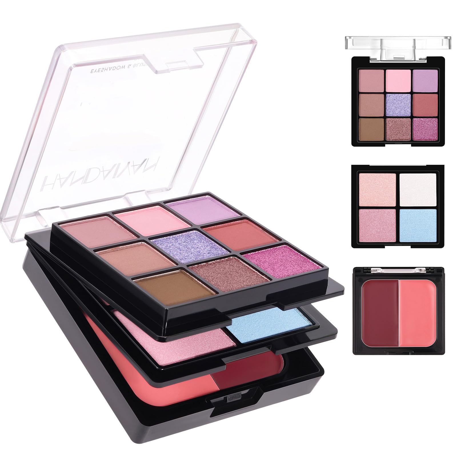 Multifunction Makeup Palette, 9 Eyeshadows, Peach Blush Shades & Shimmery Highlighters