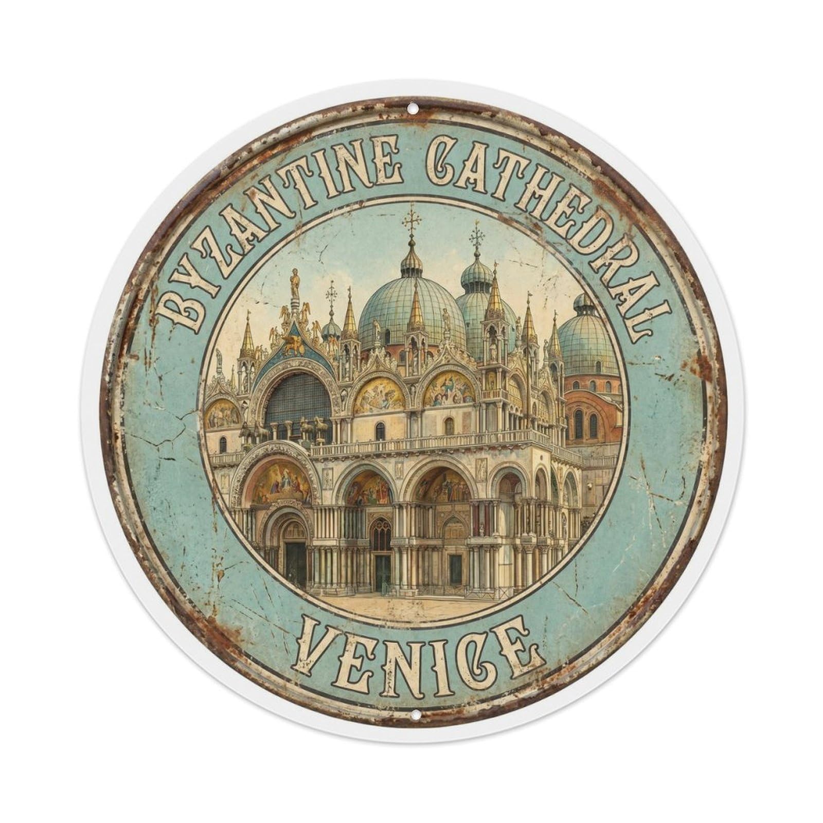 Vintage Travel Byzantine Cathedral Venice Metal Tin Sign
