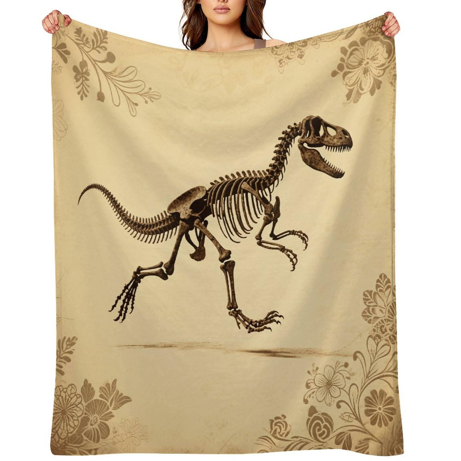 Dinosaur Skeleton Print Throw Blanket for Couch and Bed Super Soft Warm Lightweight Throw Blankets Cozy Fuzzy Flannel Blanket Personalized Decorative Blankets for Sofa Decor 60"x80"