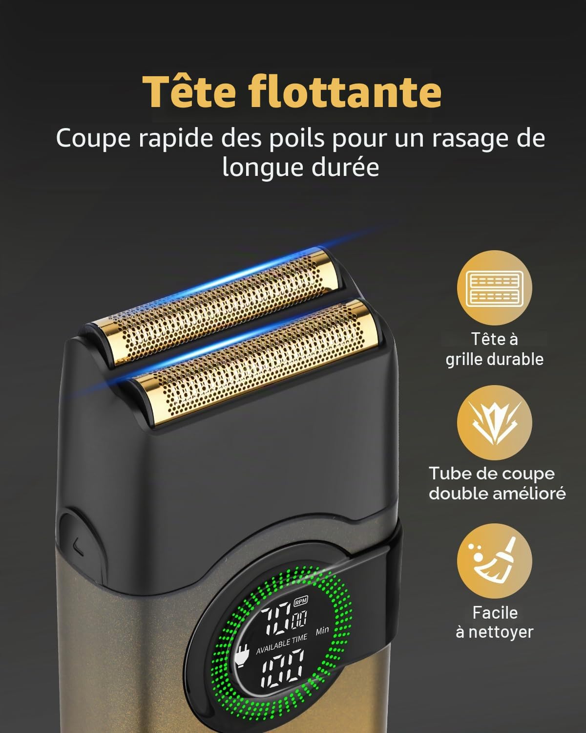 KEMEI Rasoirs électriques pour homme, rasoir à double feuille avec lames flottantes, rasoir à barbe sans fil, sans fil, rechargeable par USB de type C, jusqu'à 100 minutes d'utilisation, verrouillage