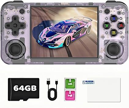 RG35XX H Retro Game Console,3.5 Inch IPS Screen Built-in 64GB TF Card,with 3300mAh Battery Linux System Games Consoles,Support HD and TV Output Casual Game ConsolePurple