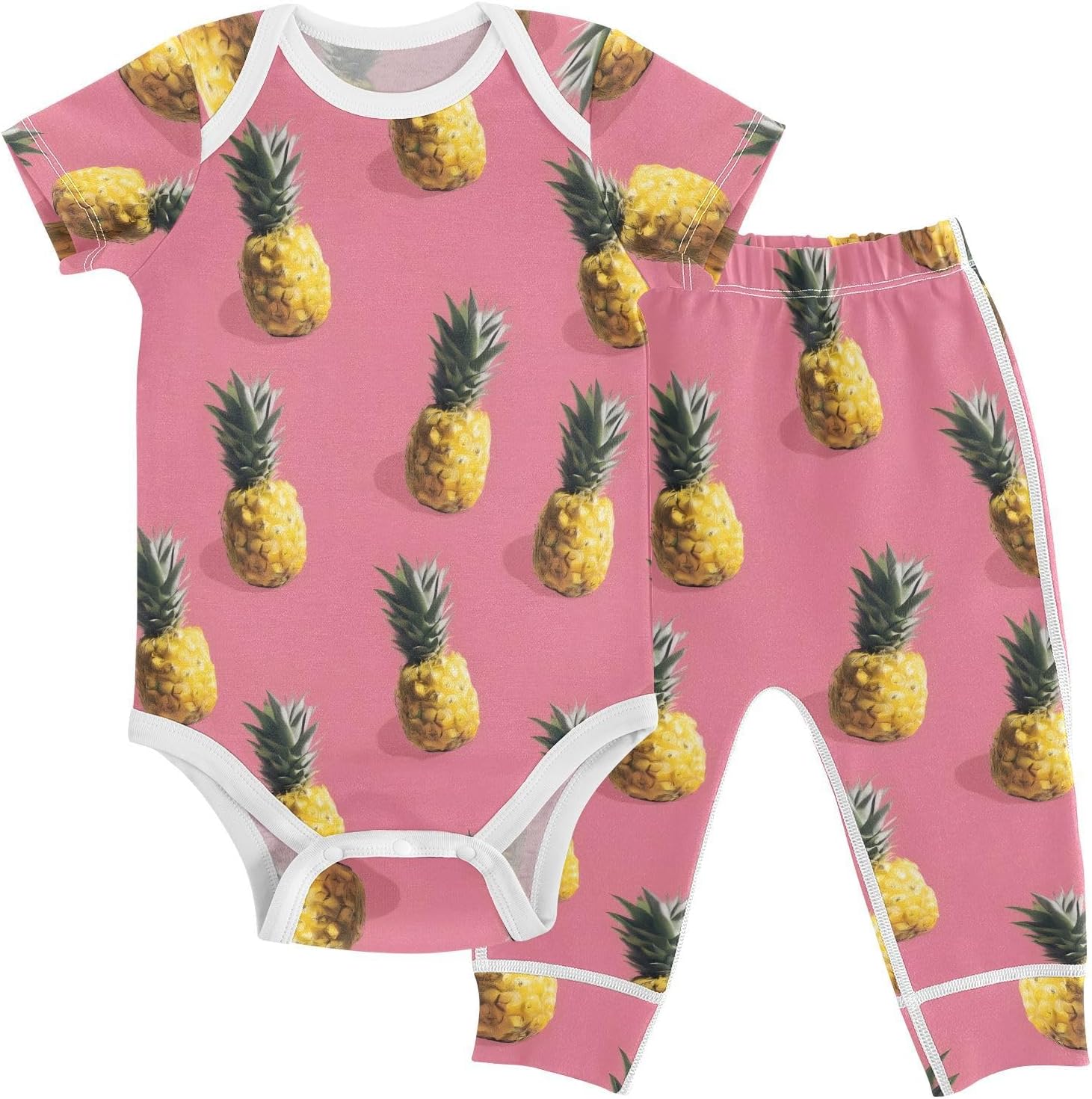 vvfelixl Baby Clothes Pineapple Pink Baby Bodysuits Set Unisex Short Sleeve Babys Pants Sets 0-3M