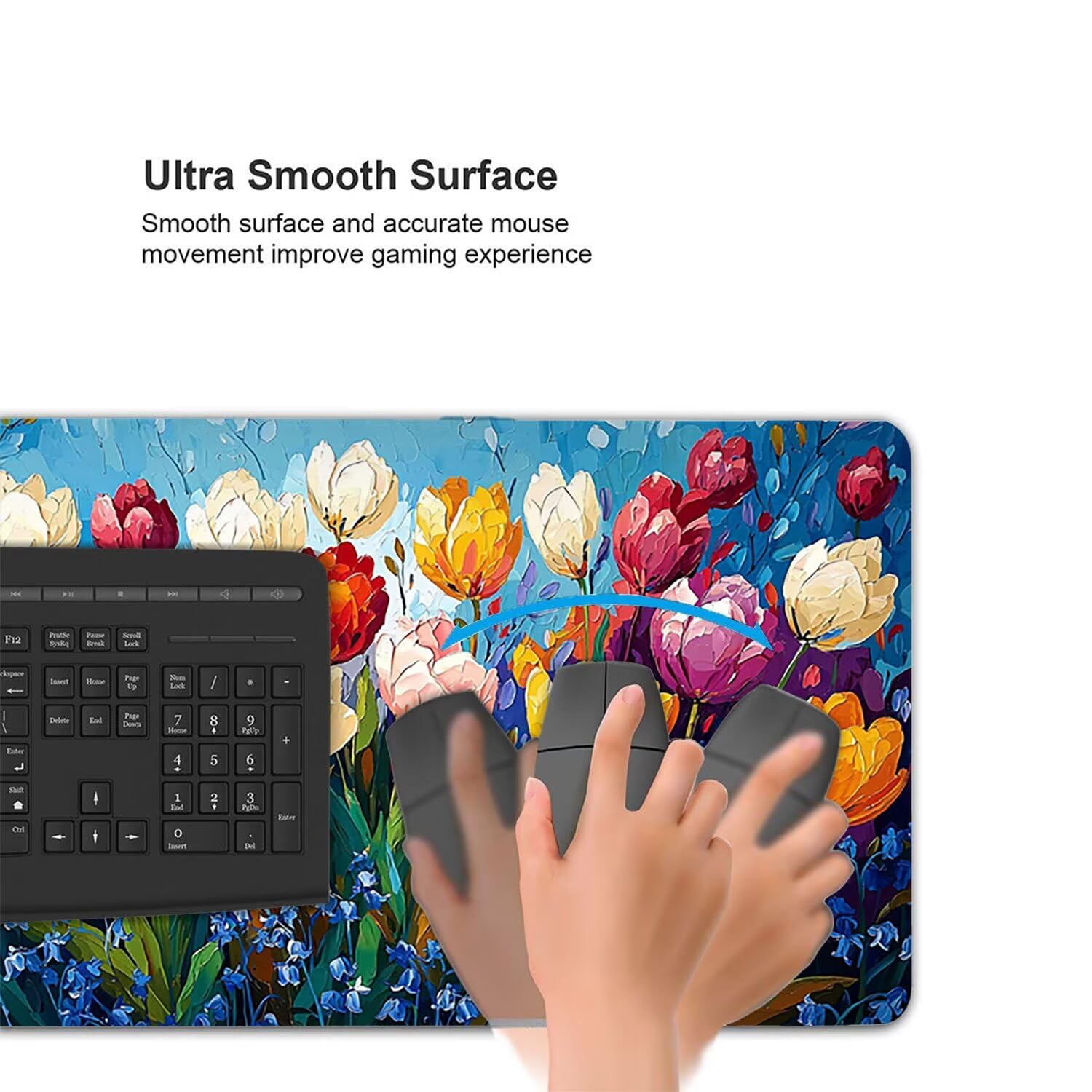 Podkładka pod mysz do gier XXL Mousepad 1000 x 500 mm, duża podkładka pod biurko z antypoślizgową gumową podstawą dla graczy, poprawia precyzję i szybkość (kwiaty tulipanów) X-967