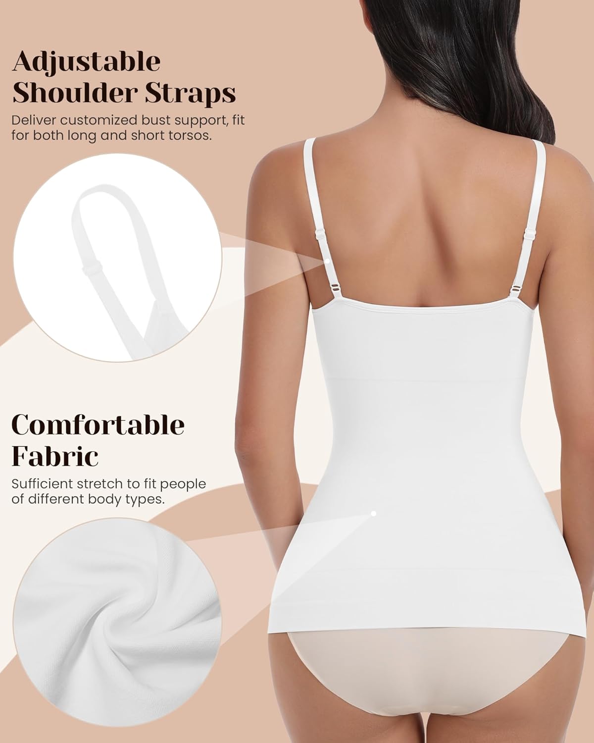 EUYZOU Womens Tummy Control Shapewear Tank Tops Seamless V-Neck Compression Tank Tops Body Shaper Camisole - Image 3