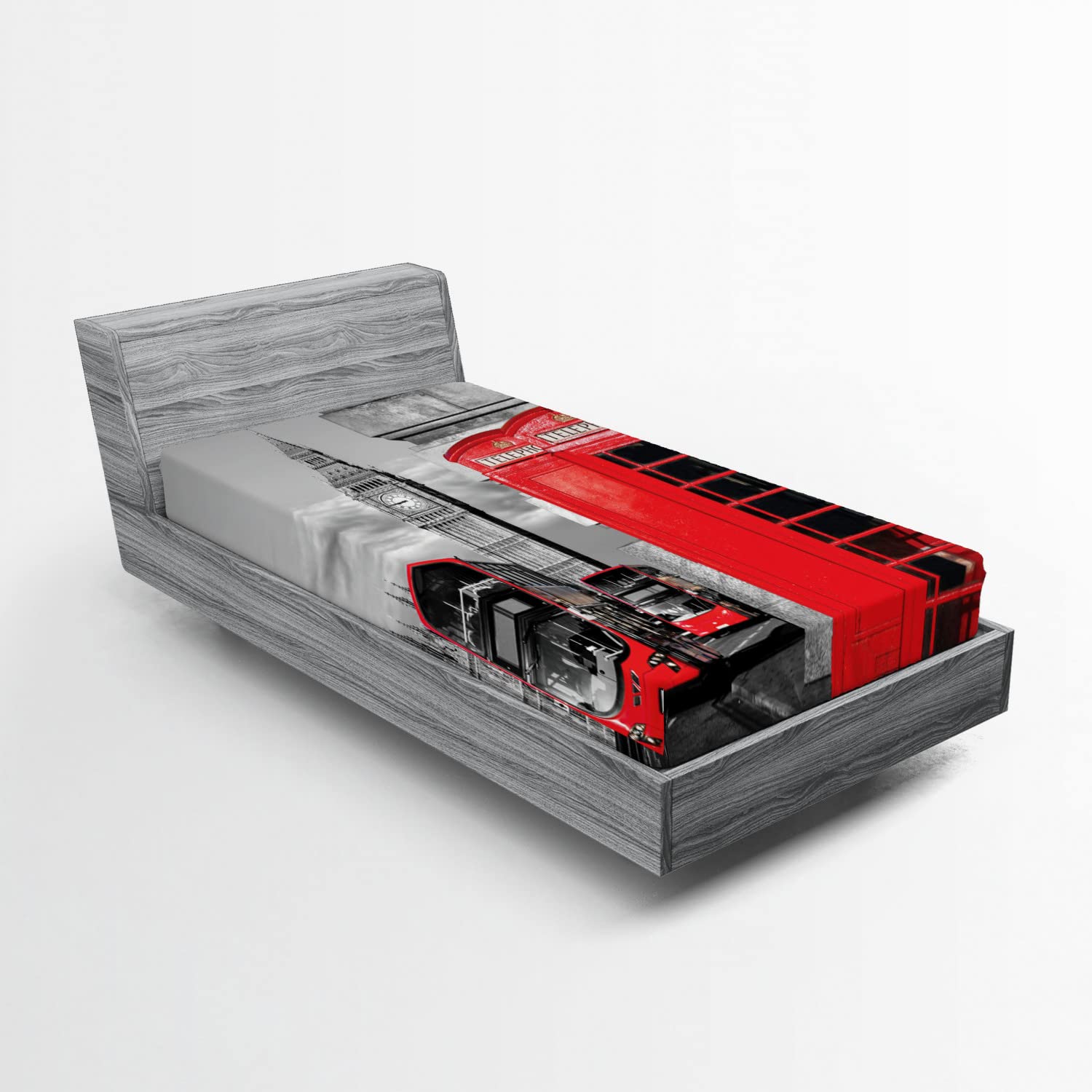 Ambesonne Europe 2 Pack Fitted Sheet, London Retro Phone Booth, Bed Cover All-Round Elastic Deep Pockets 2 Pieces, Package Contains 2 Twin Size Fitted Sheets, Red Grey