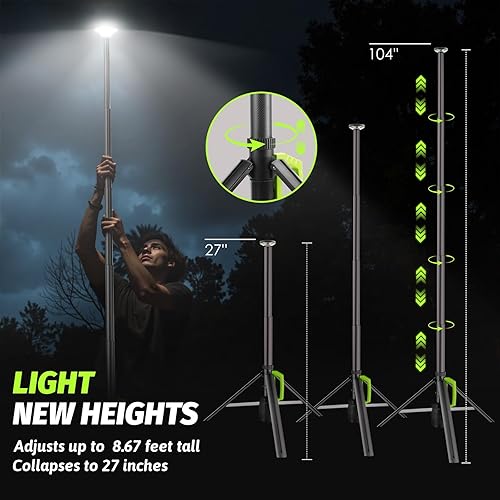 Miniatura 2 de Luz de campamento con soporte, luz de trabajo recargable de 8.4 pies, 6000mAh 300040006500K regulable luz de trabajo LED portátil 3000LM para