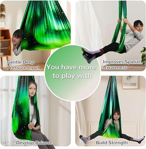 Miniatura 4 de Columpio sensorial para niños, interior y exterior, columpio de terapia de abrazo de doble capa con kit de colgador giratorio de 360°, columpios