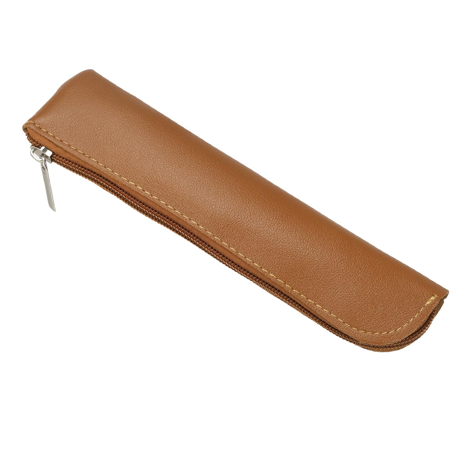 PATIKIL Leather Pen Bag, Mini Pencil Pouch Stationery Organizer Make Up Bag with Zipper for Cosmetic Pen Marker Adult, Brown, 1 Pcs