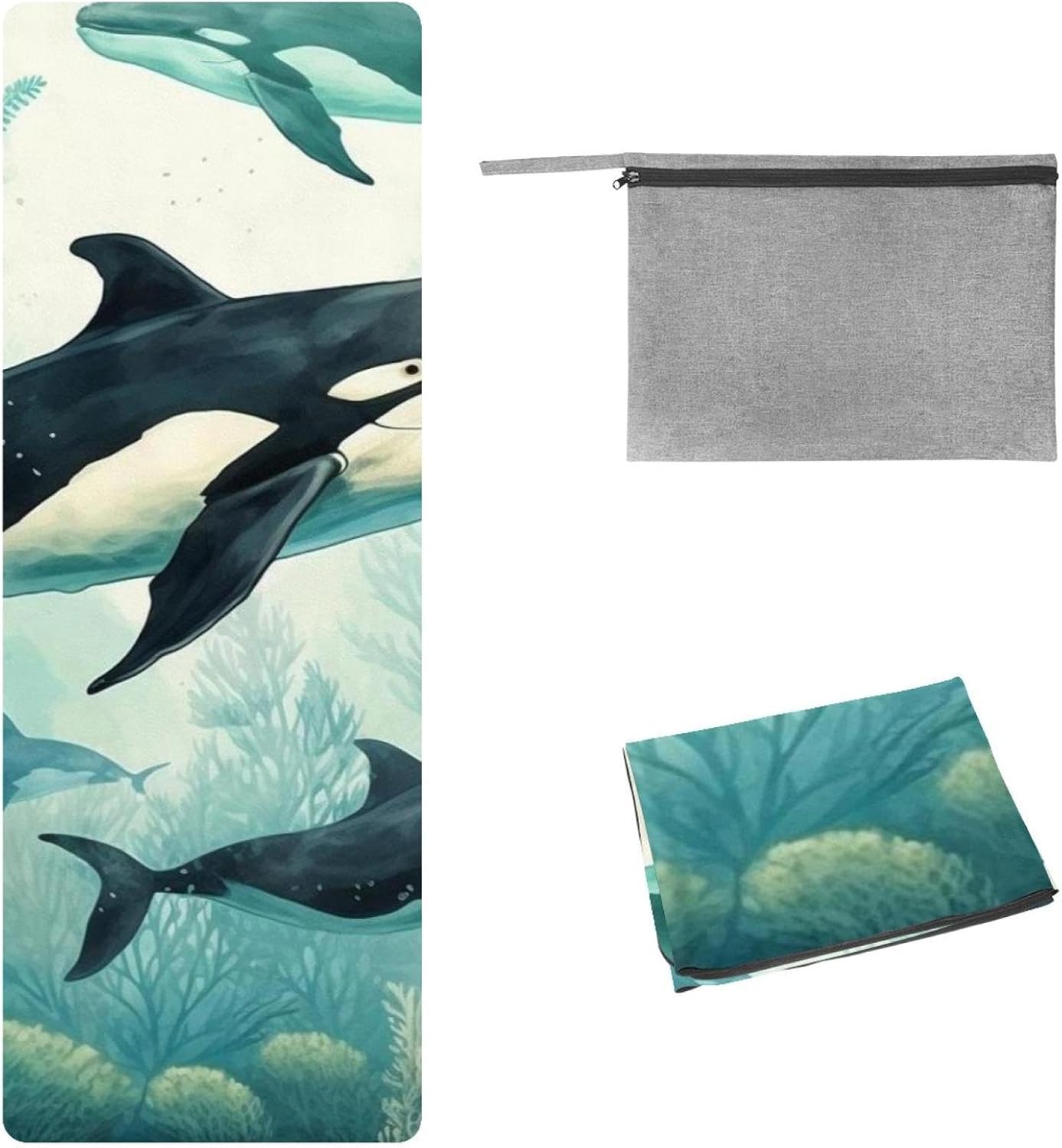 Yoga Towel, Whale Sea Pattern Non Slip Sweat Absorbent Hot Yoga Mat Towel for Hot Yoga, Pilates and Fitness - 72.8" x 26.8"