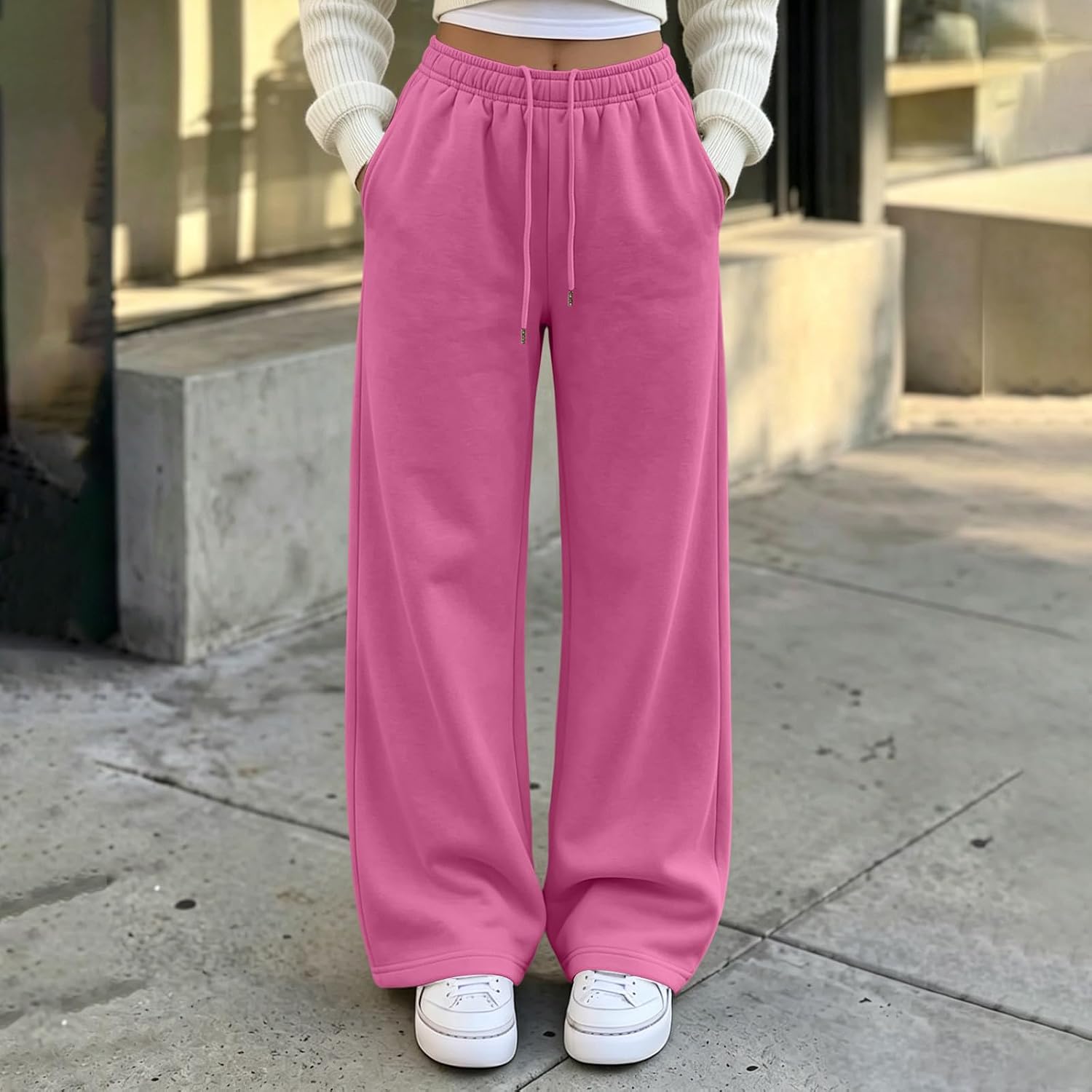 Women's Wide Leg Sweatpants Elastic Waist Jogger for Travel