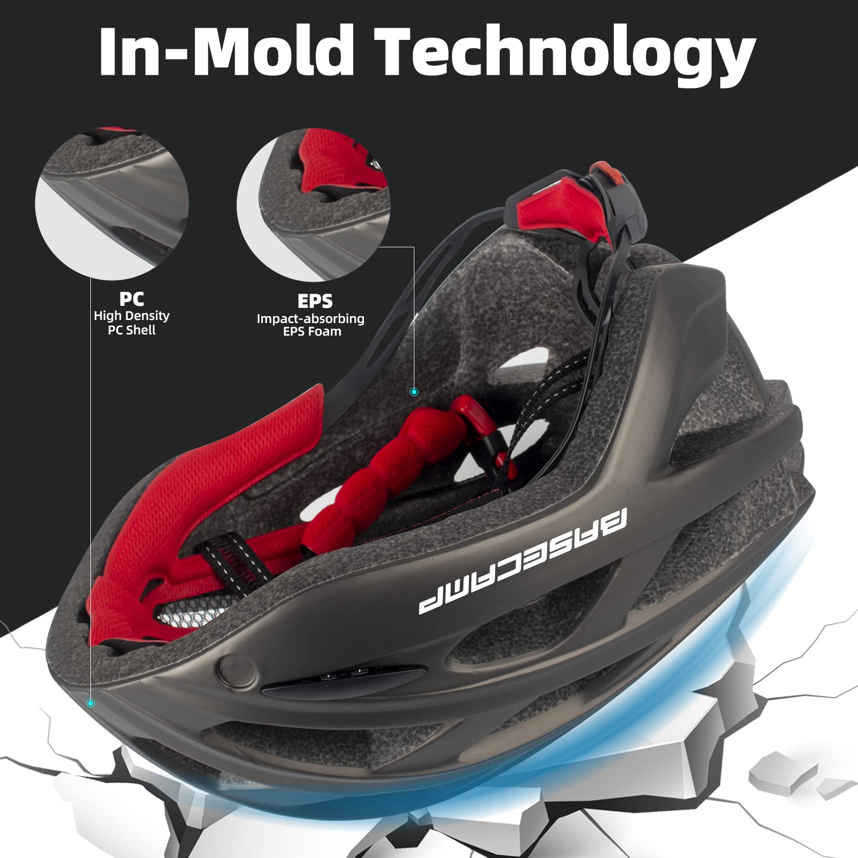 Bike Helmet, Basecamp Bicycle Helmet with Rear Light & Detachable Magnetic Goggles Lightweight Cycling Helmet Adjustable for Adult Men Women Mountain