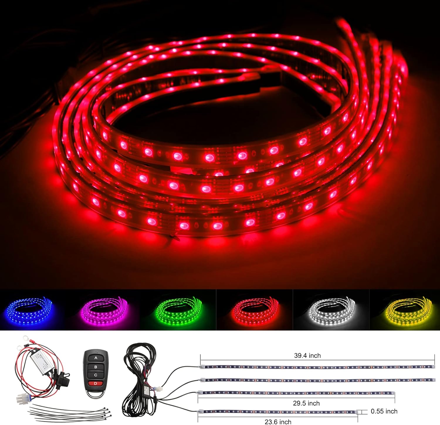 Roykaw Golf Cart Underglow LED Light Strip Underbody Neon Lighting Standard Million Color LED for EZGO/Club Car/Yamaha/Advanced EV, Water Resistant Flexible Tubes, Support APP or Remote Control