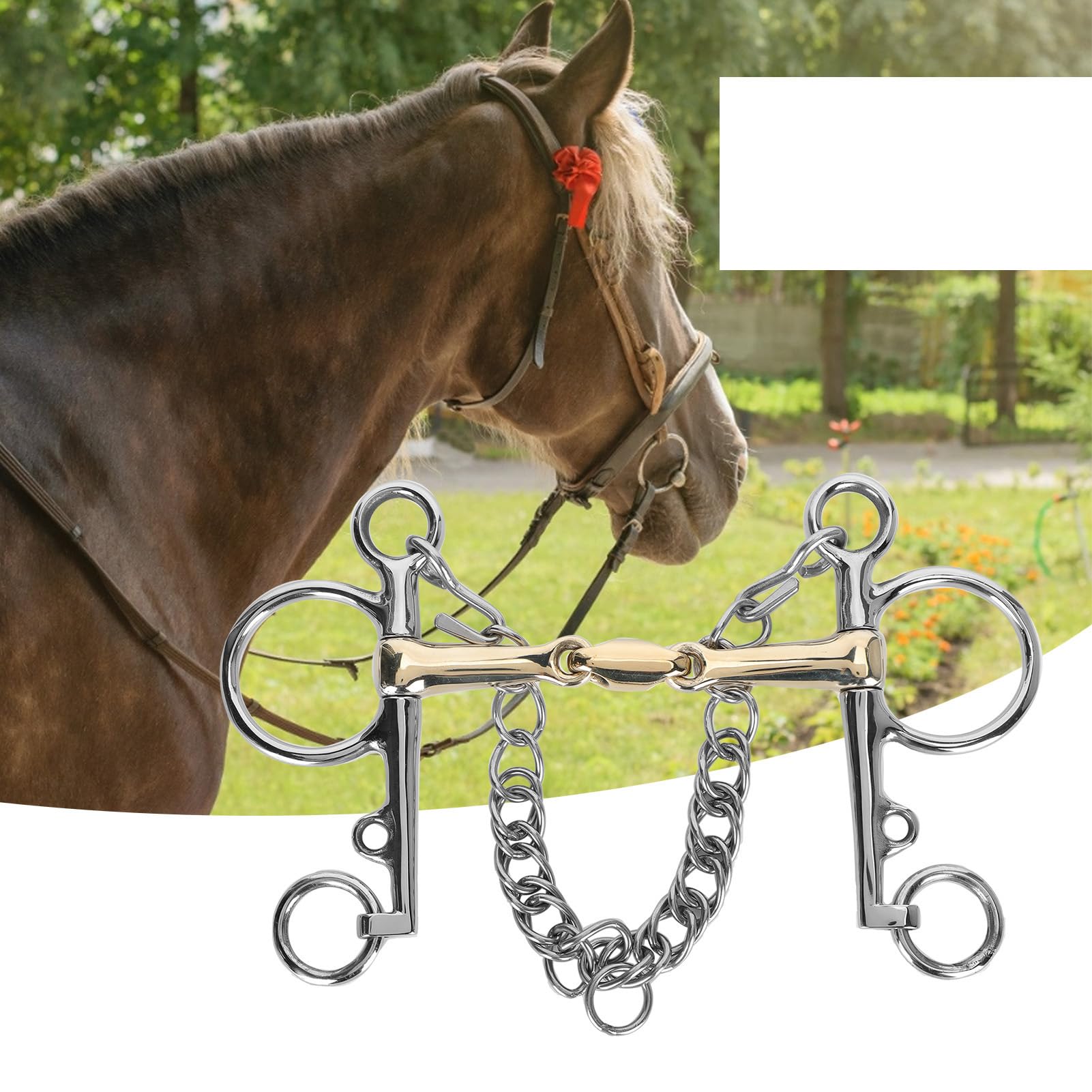 Broca para Caballo, Broca Pelham de Acero Inoxidable con Conector articulado de latón y Silicona, Accesorio para Montar a Caballo para Principiantes ecuestres