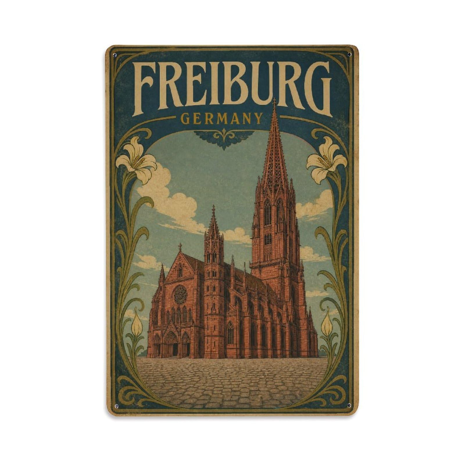 Vintage Travel Germany Freiburg Metal Tin Sign Plaque Wall Decor for Cafe, Club Bar, Office, Garden Metal Poster 8x12Inch