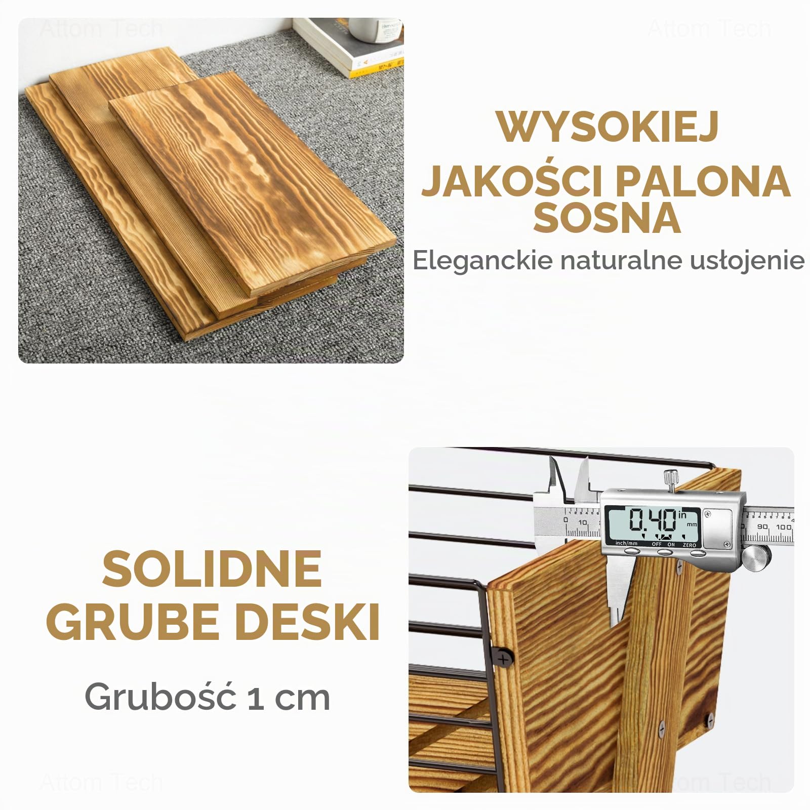NiHome Drewniany kosz na owoce, 2 poziomy, stojak na owoce z haczykami, etażerka, kuchnia, brązowy