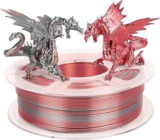 IEMAI PLA Filament 3D Printer Filament, PLA Filament 1.75mm Dual Color Filament Silver Red Silk Metallic Filament 3D Printing Filament 1KG 2.2lb Color Change Magic Filament
