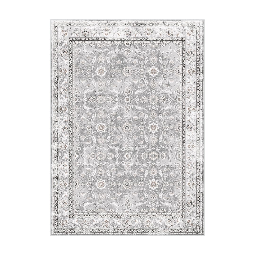 Teppana Waschbarer Teppich Klassisch - Per - Quarz - Fleckenabweisend - Familien- & Haustierfreundlich - Maschinenwaschbar - rutschfest - 90 x 160 cm