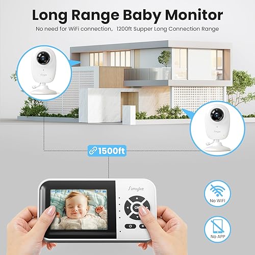 Miniatura 4 de Monitor inteligente para bebé con 2 cámaras y audio, aplicación, largo alcance, visión nocturna, sensor de temperatura, conversación de 2 vías,