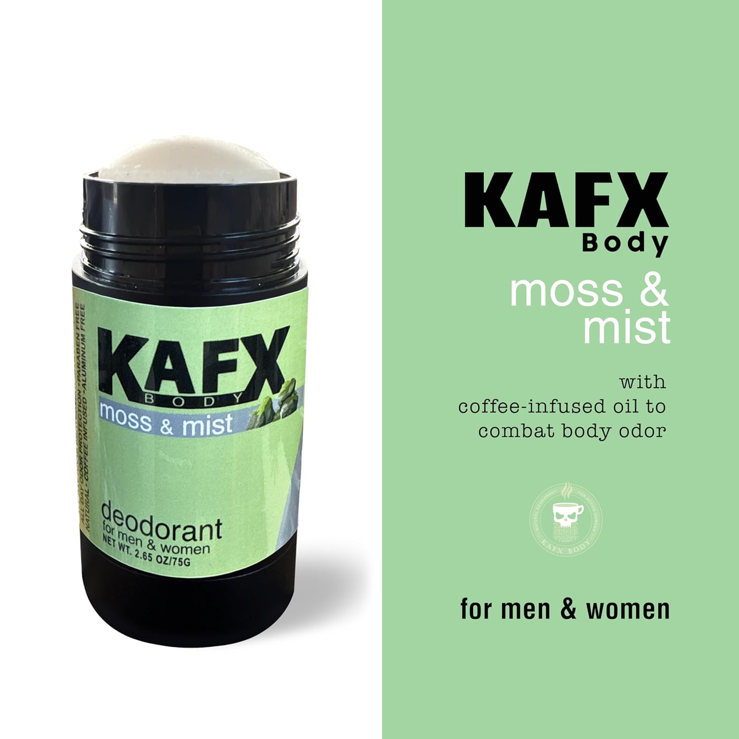 Natural Deodorant for Women & Men – Moss and Mist Scent, Long-Lasting Odor Protection with Coffee-Infused Oil, Organic, Baking Soda-Free, Aluminum-Free, 2.65 oz - Image 2
