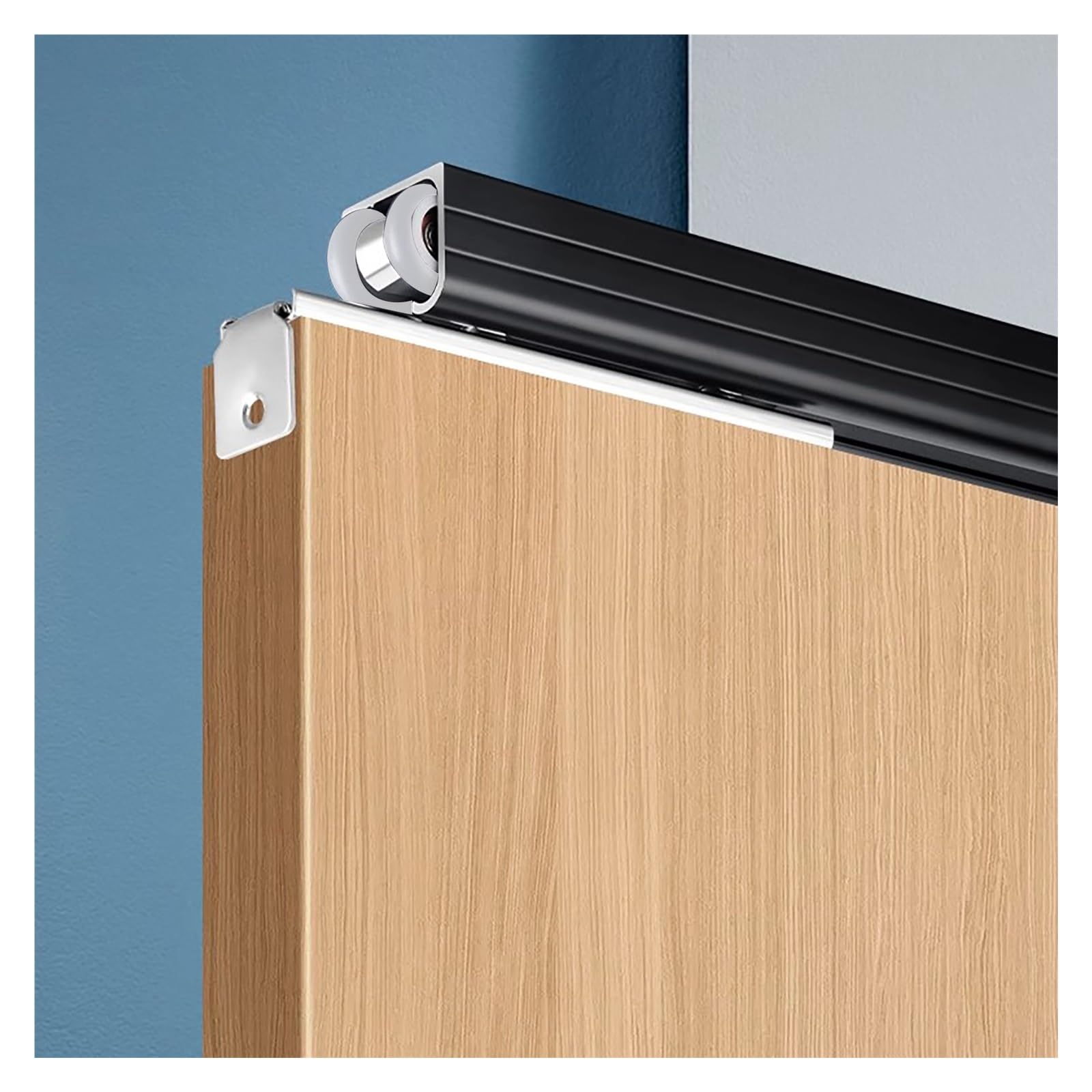 EBZFASO Sliding Door Track, Sliding Barn Door Hardware Track Kit Aluminum Rail System(Black,Length-2.9m)