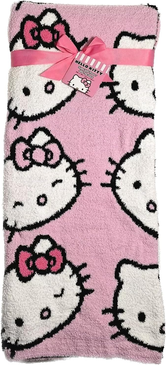 Jay Franco & Sons, Inc. Hello Kitty Blankets and Throws (Pink Yarn Knit - Faces, Throw - 50x70)